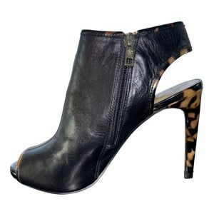 Ann Taylor Black Stacee Peeptoe Shootie Leather Tortoise Shell Ankle Boot  7.5